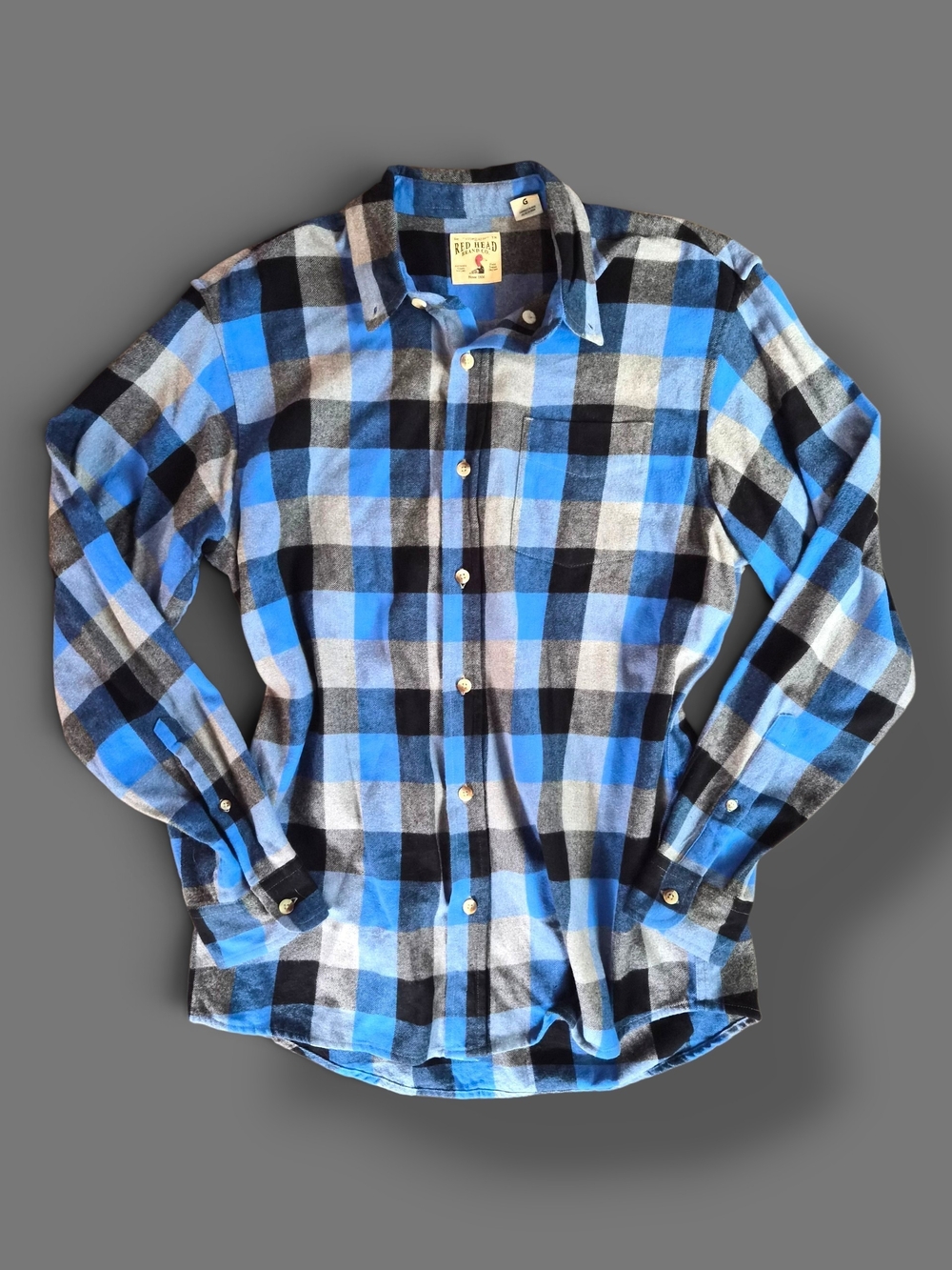 RedHead Blue Black White Plaid Button-Down Shirt